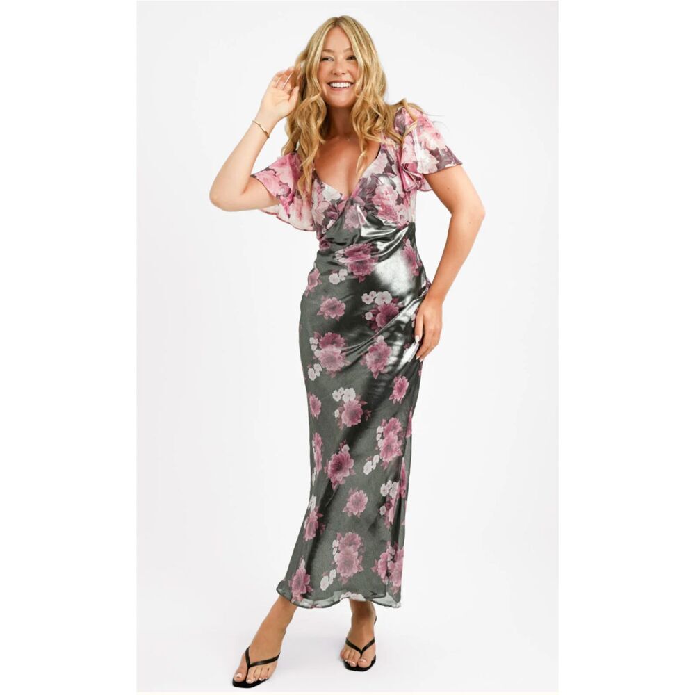 Asos Design Flutter Sleeve Tie Back Midi Tea Dres… - image 1